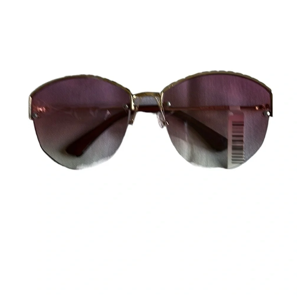 Oversized Round Sunglasses Gold Tone Frame Purple Gradient Lenses Polarized